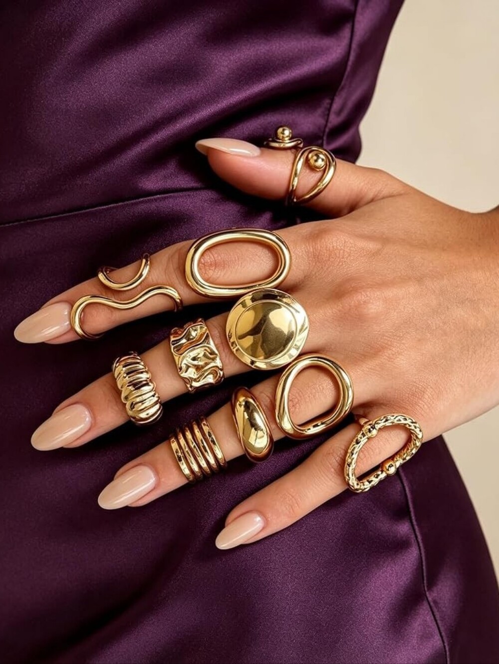 Chunky Rings Set Open Stacking Statement - Picture 2 of 3